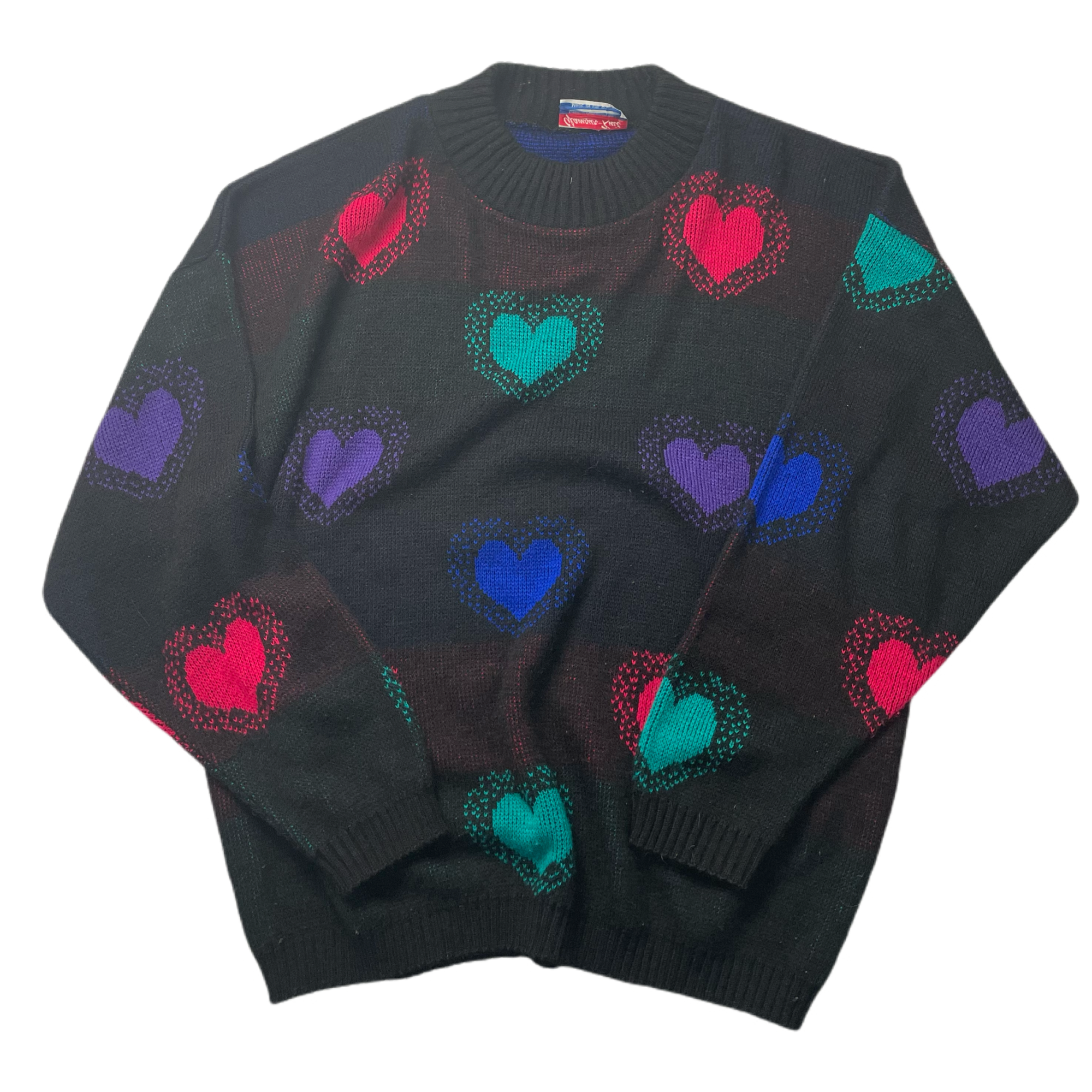 HEART PATTERN ACRYLIC KNIT SWEATER