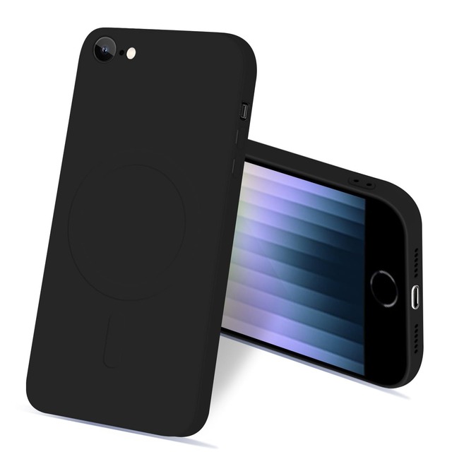 bjnosdv iPhoneSE3/iPhoneSE2/8/7用ケース MagSafeアクセサリー対応 シリコン 耐衝撃（ブラック）