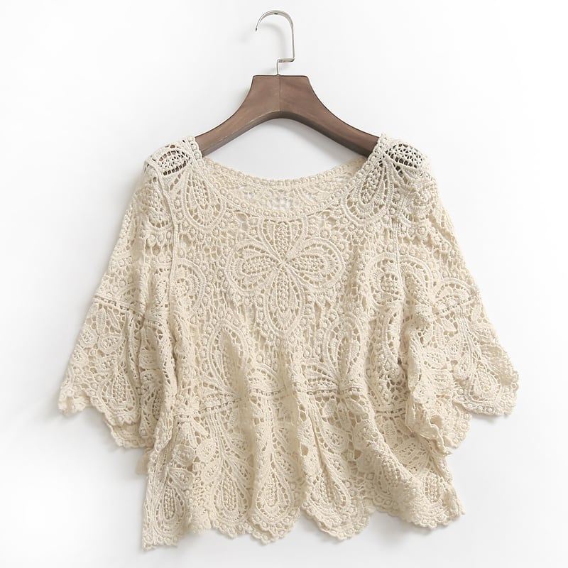 Crochet lace short length pullover TO0590