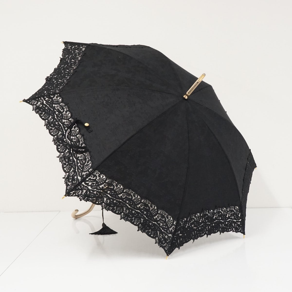 ★新品未使用★ 前原光榮商店 高級 日傘 レース 黒 ブラック UV対策 日傘 前原光榮商店 USED美品 レース ブラック 黒 純パラソル 47cm 高級