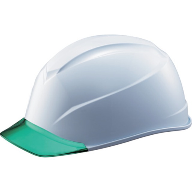タニザワ　エアライトＳ搭載ヘルメット（透明バイザータイプ・溝付）　透明バイザー：グリーン／帽体色：白