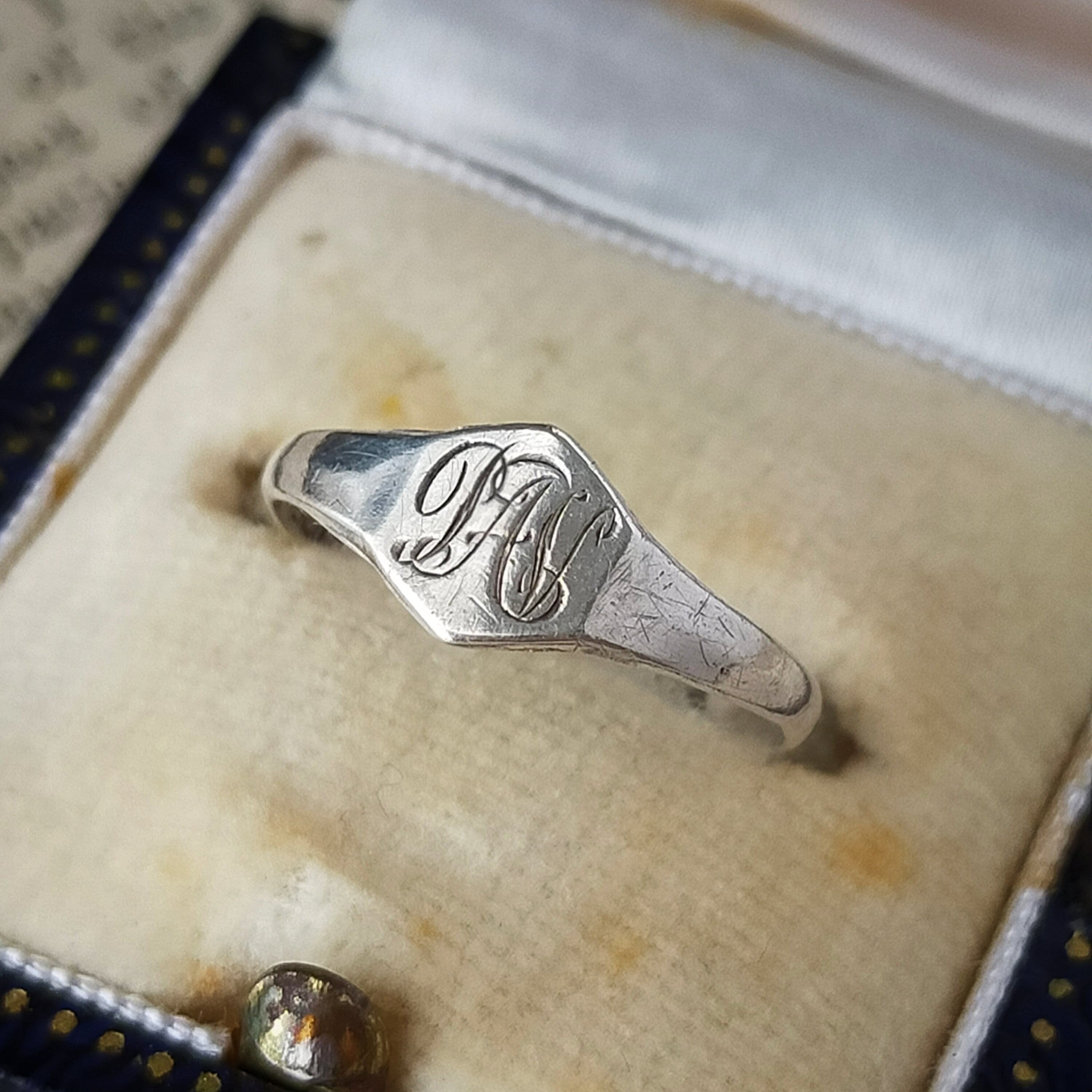 アンティーク STERLING シルバー シグネットリング イニシャル ヘキサゴン