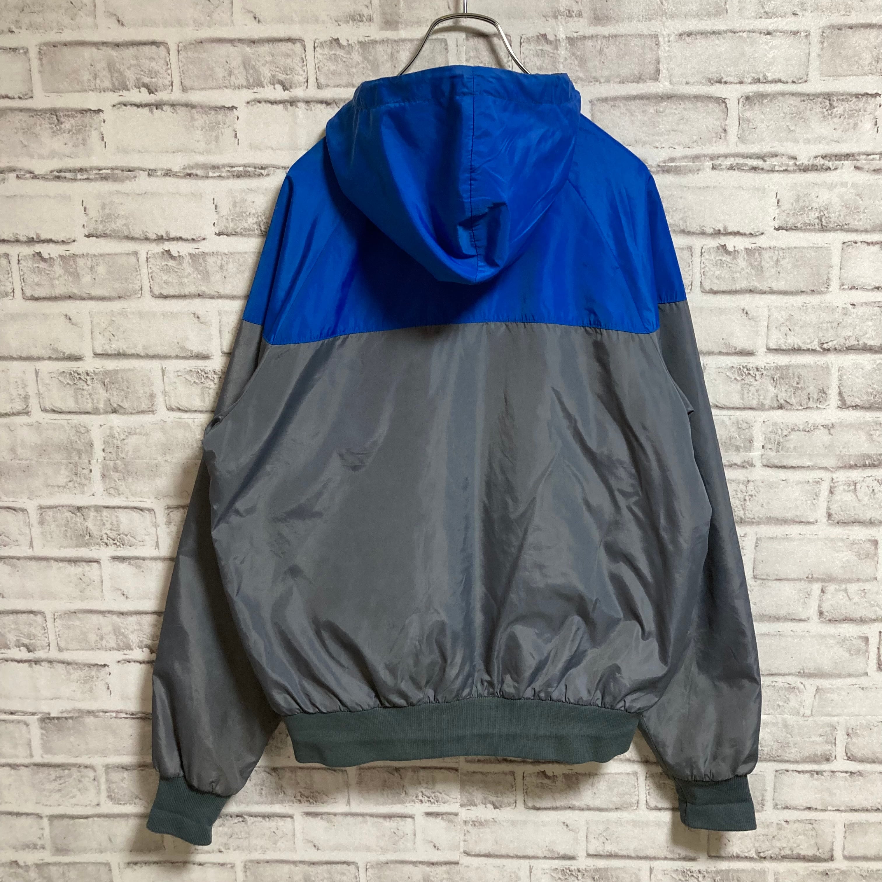 【NIKE】90s Nylon Hoodie L相当 USA規格 ナイキ 銀タグ 切替 ナイロンパーカー 刺繍ロゴ 胸ロゴ ワンポイントロゴ  SWOOSH アウター アメリカ USA 古着