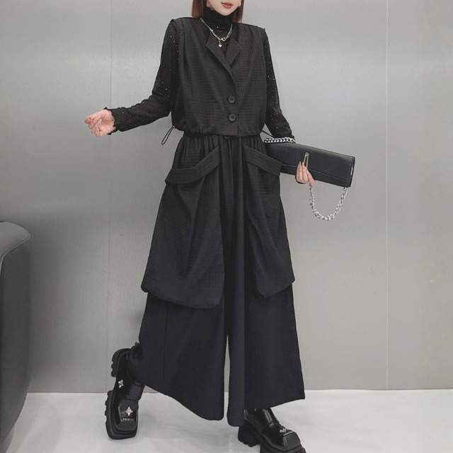 Cropped vest wide pants setup C1628
