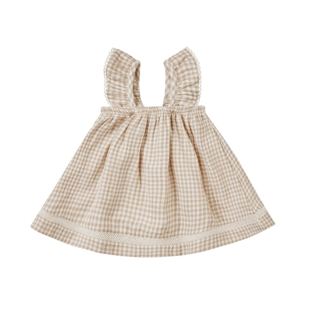 RUFFLE TANK DRESS / OAT GINGHAM