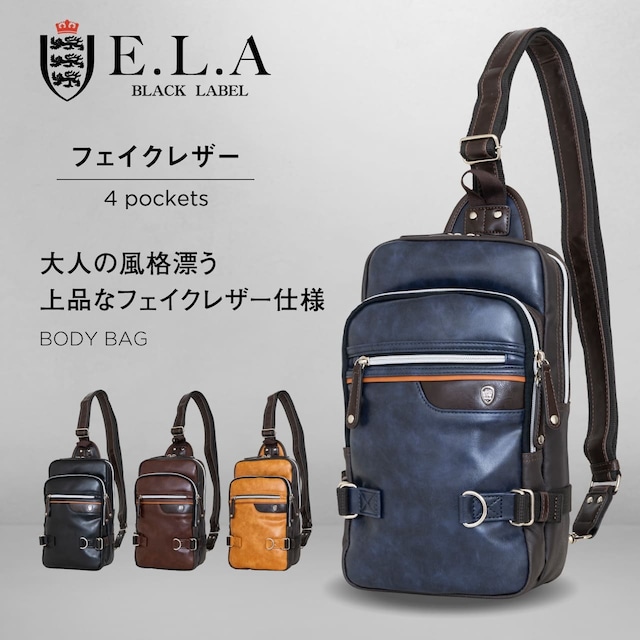 E.L.A イーエルエー ボディバッグ スリングバッグ ワンショルダー A5 フェイクレザー ELA-12259