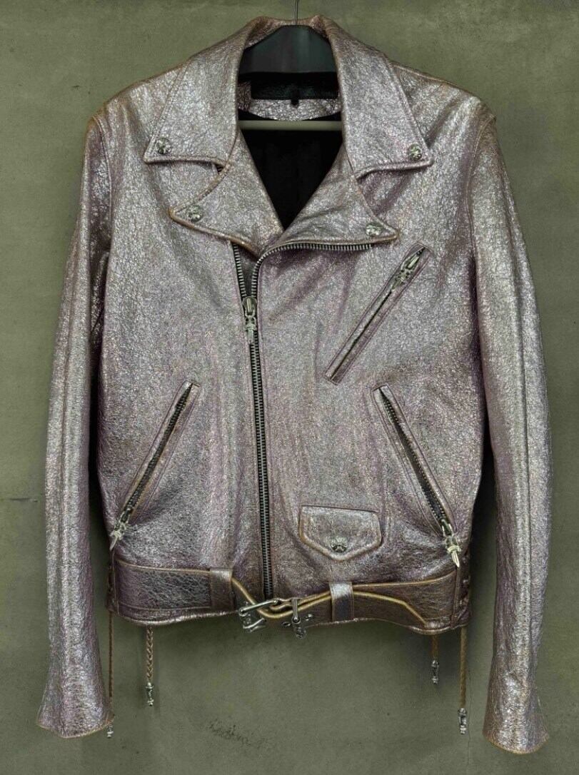 CHROME HEARTS クロムハーツ ノベルティーレザー JJDEAN ライダース ピンクラメ