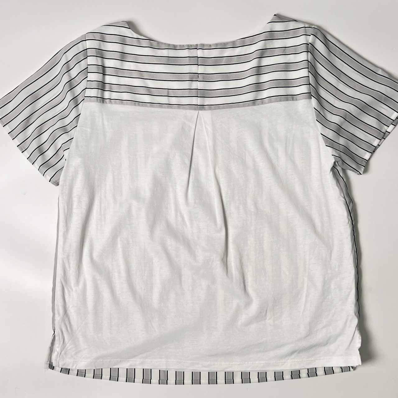 J.PRESS ジェイプレス ストライプ 半袖シャツ ブラウス L/グレー×ホワイト系 レディース