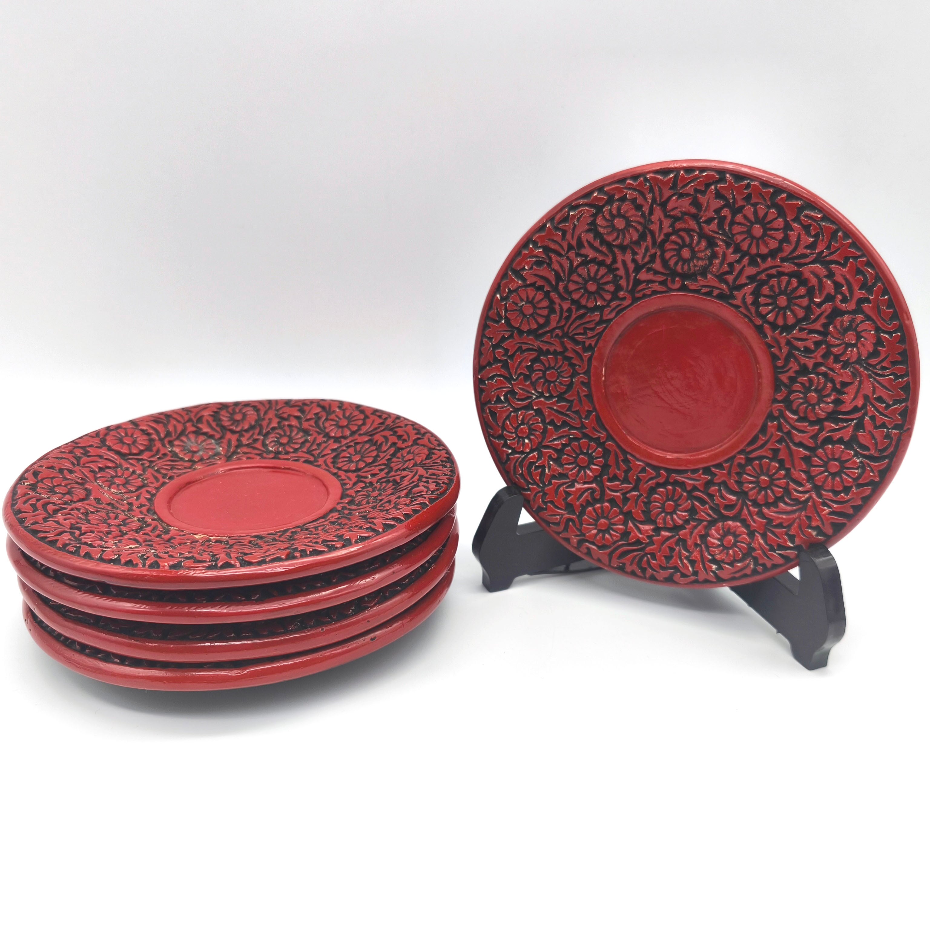 津軽塗（唐塗）バカ塗り・茶托・5客揃・No.230226-19・梱包サイズ60