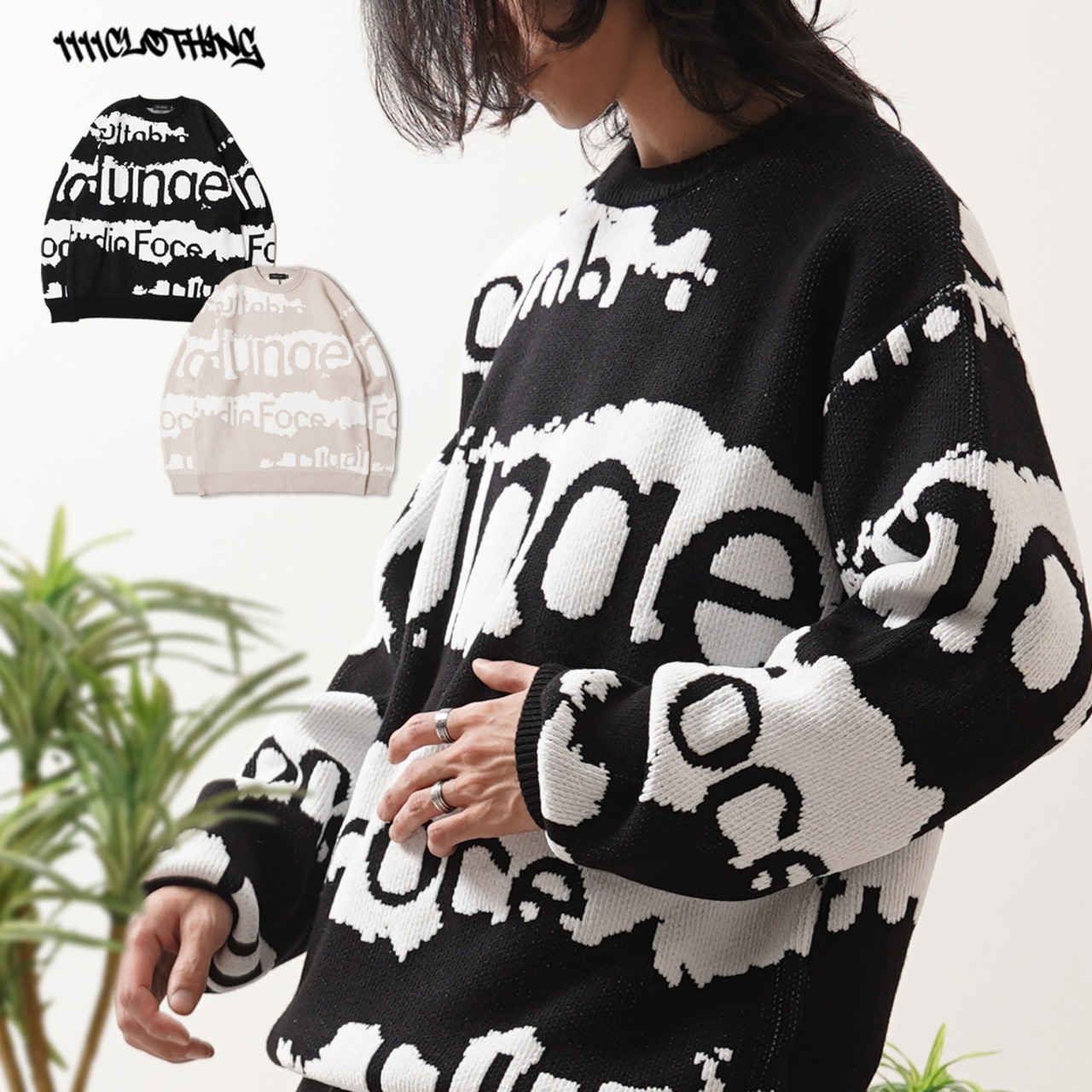 ◆ロゴ ジャガード クルーニット◆rs-100523