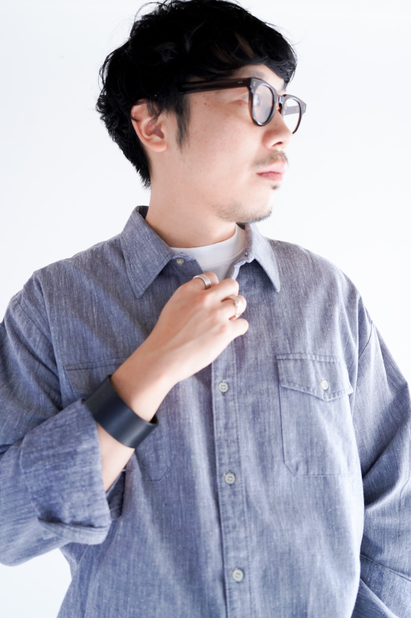 【1970-80s】"Germany, Black Chambray"Europe Long Shirt /5-311