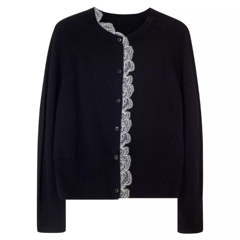 Lace trim knit cardigan A1645 | arSelects