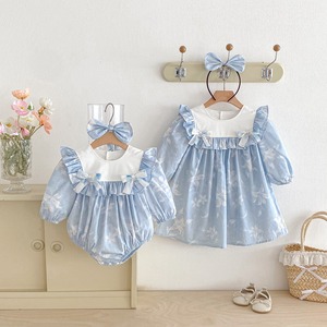 【姉妹服】蝶結びブルーロンパース/ワンピース