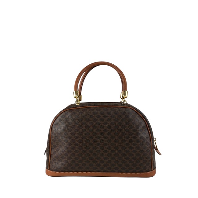 CELINE セリーヌ マカダム ハンドバッグ ブラウン ブラゾン型押し PVC レザー vintage ヴィンテージ オールド sw7bj6