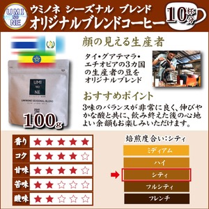 顔の見えるブレンドコーヒー100ｇ ウミノネ シーズナル ブレンド(グアテマラ・エチオピア・タイ)