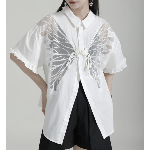 Sheer butterfly 2way shirt【2color】 C1067