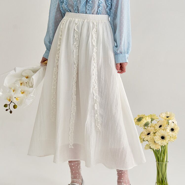 フリルライン ミディ丈フレアスカート 00241