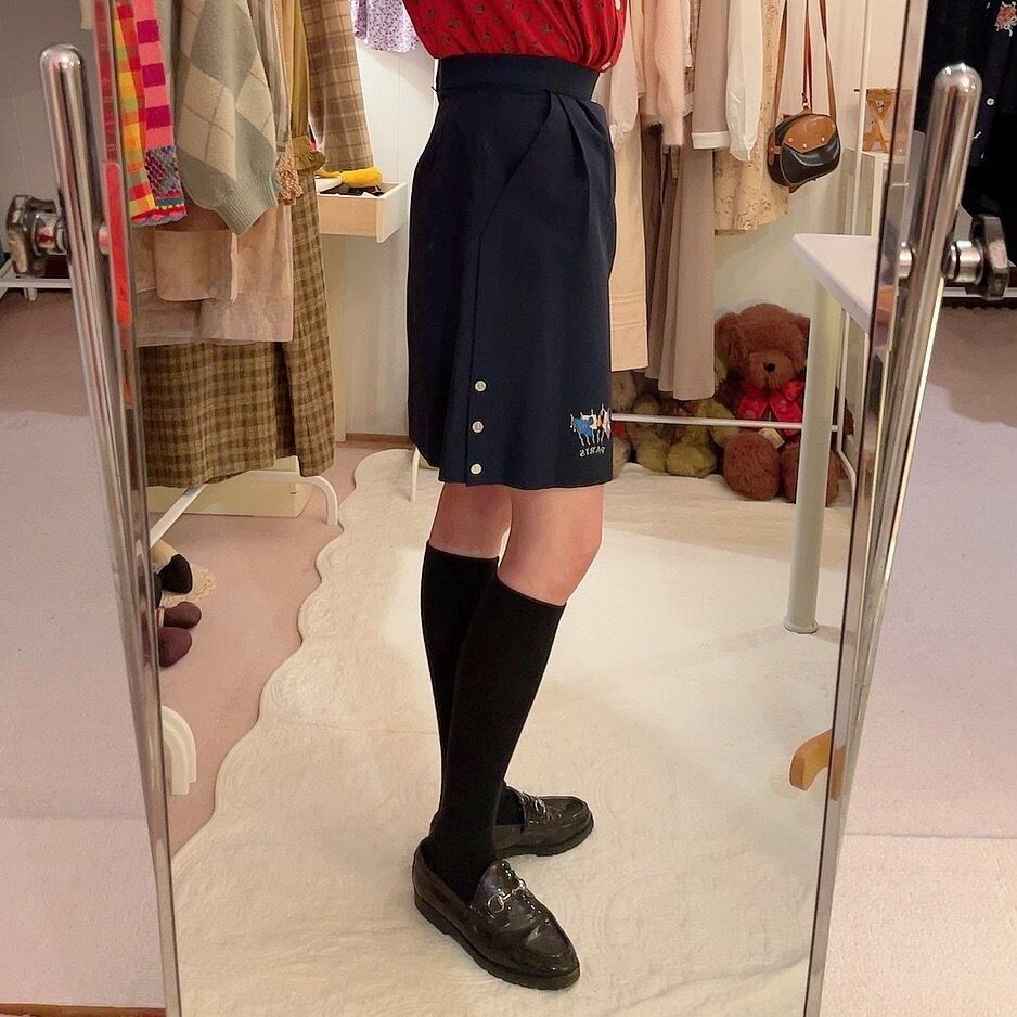 flag embroidery navy culotte skirt