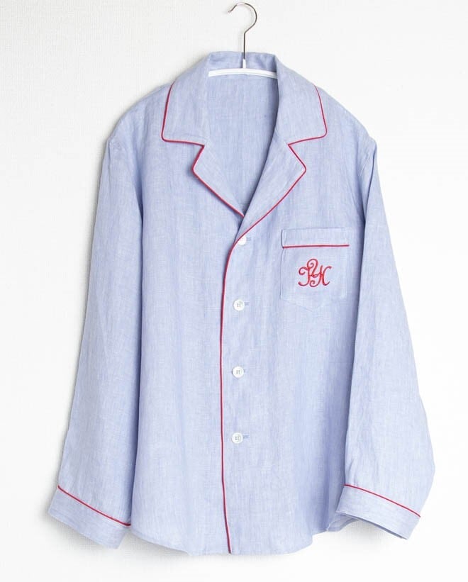 ﾒﾝｽﾞﾊﾟｼﾞｬﾏ リネン100% ブルーダンガリー（パイピング赤） | パジャマ