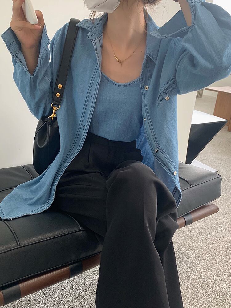 シャツ オータムスタイルスタンダードロング レトロ 長袖 秋物 ビッグFスモールZ韓国47322578319