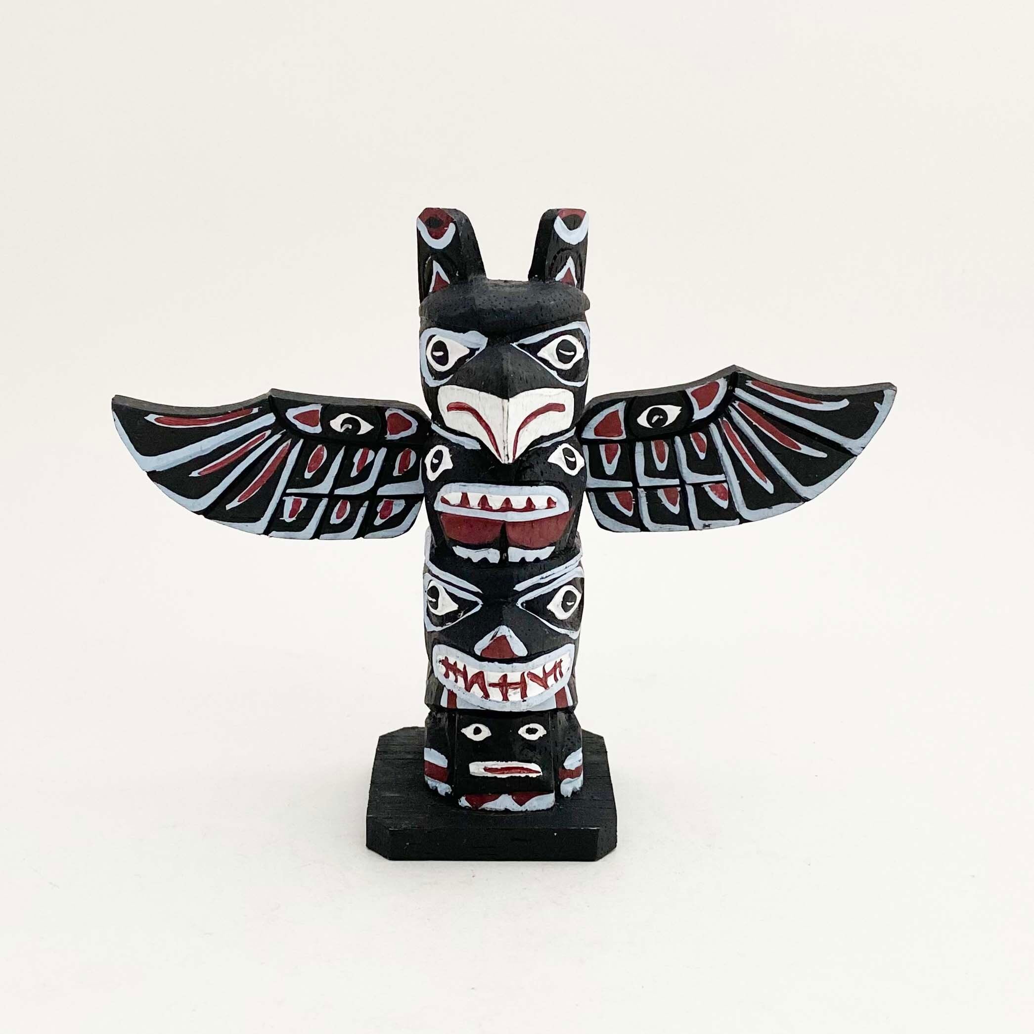ヴィンテージ・トーテムポール（アラスカ先住民 / 木製ハンドペイント）12cm