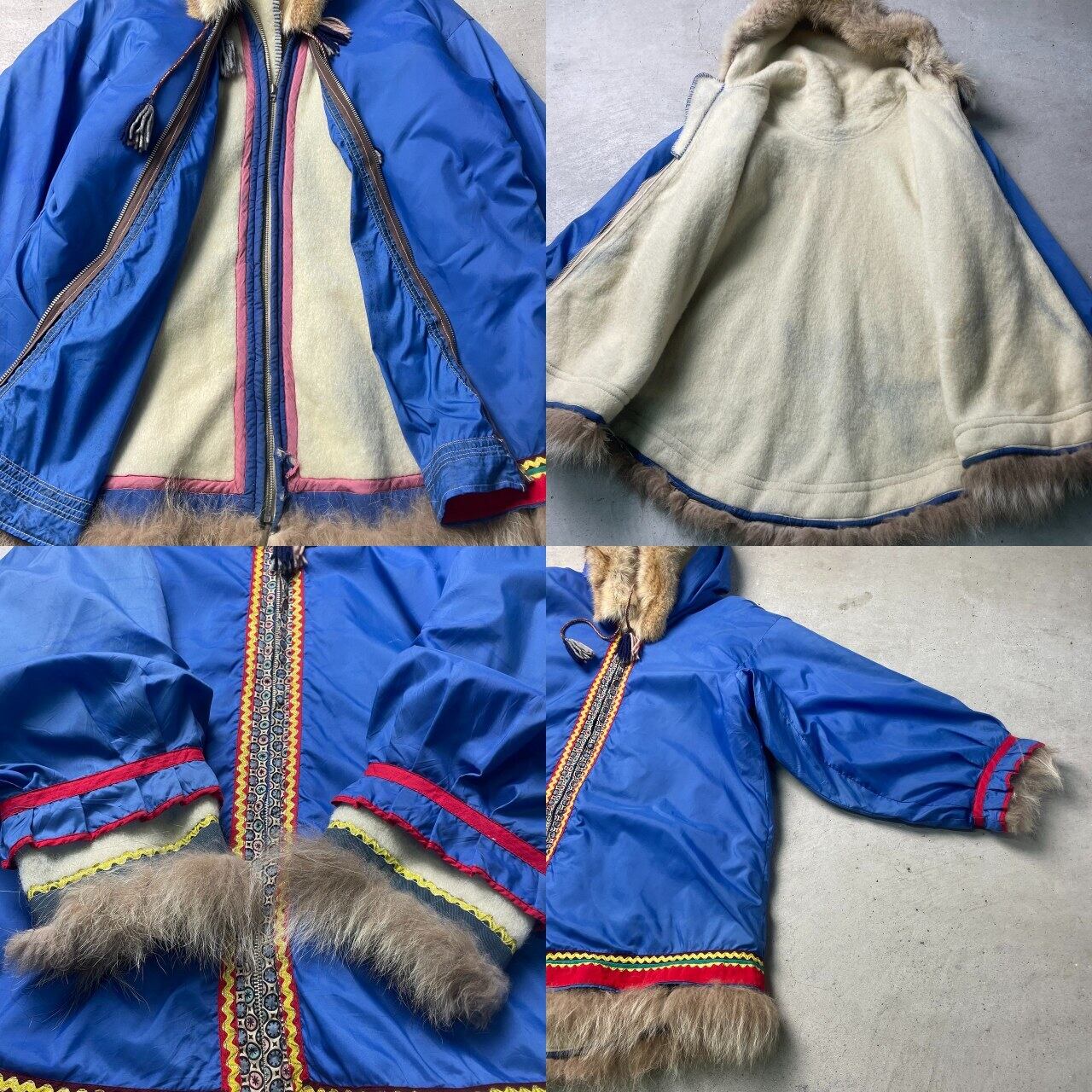 稀少 vintage 古着 80s ネイティブ 短丈ブルゾン 民族ジャケット L 60年代 ノルディック 民族柄 ナイロン ウールジャケット LIGHTNING ZIP