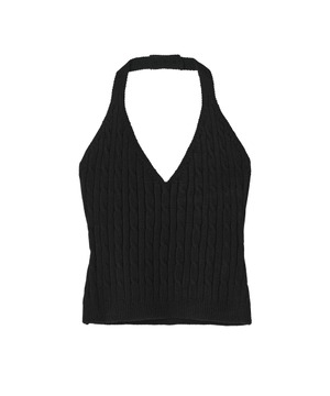 [SCULPTOR] Knitted Cable Halter Top Black