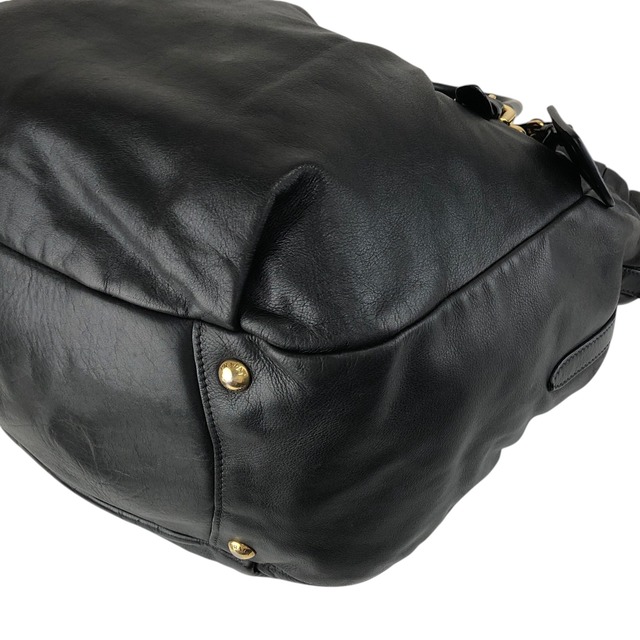 PRADA プラダ ハンドバッグ ブラック ロゴ レザー ギャザー 2way vintage ヴィンテージ オールド t5sy7s