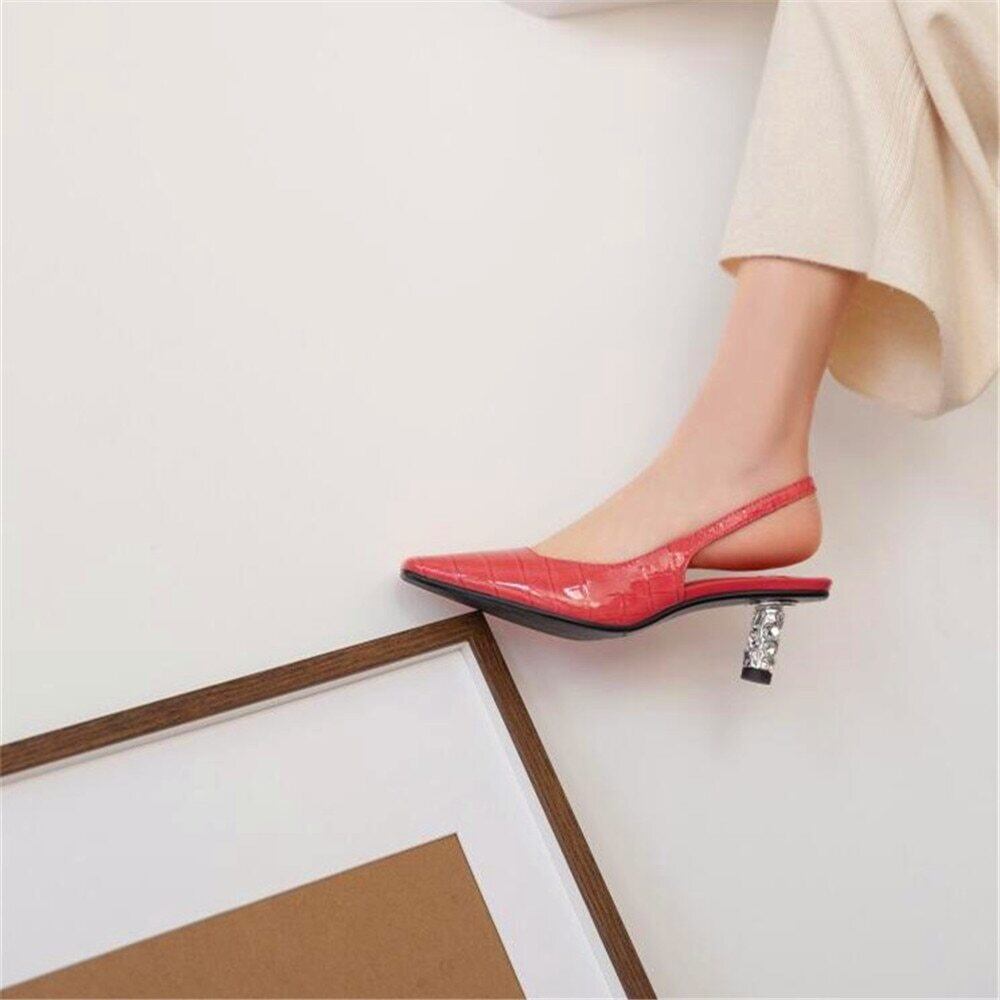 【新作】【送料無料】 スクエアトゥウィメンズヒールストーンパターンプリントストレンジヒールスプリングウィメンズシューズ 靴 春物 スクウェア 10b398520549231