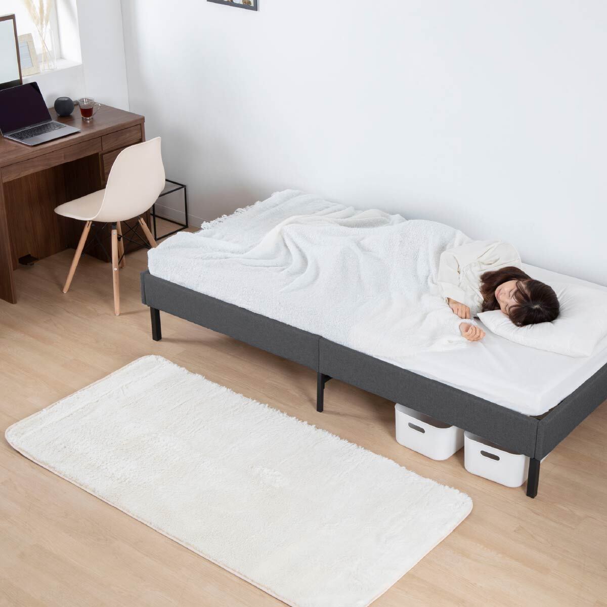 ニトリ　収納付き　シングルベッド　フレームのみ シングル 棚・サイド収納付きベッドフレーム(NS-003 深型/床板 MBR