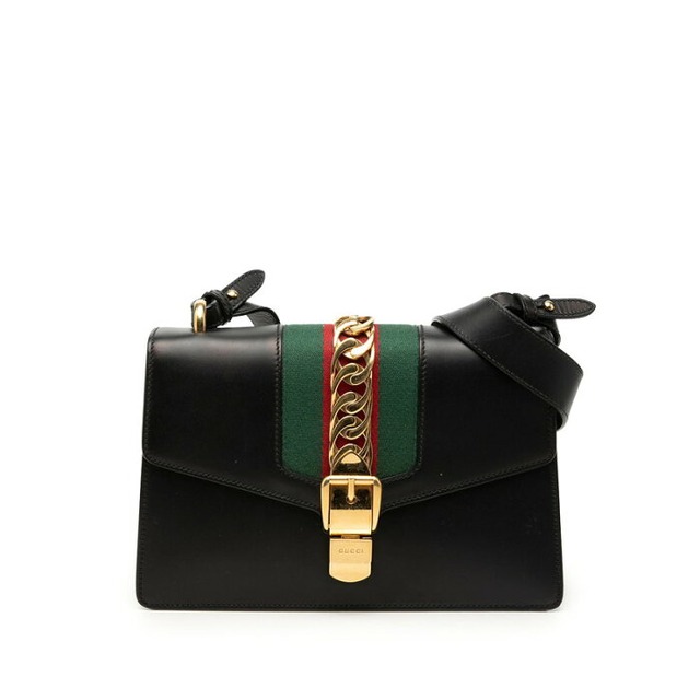 グッチ シェリーライン シルヴィ ショルダーバッグ 421882 ブラック レザー レディース GUCCI 【中古】