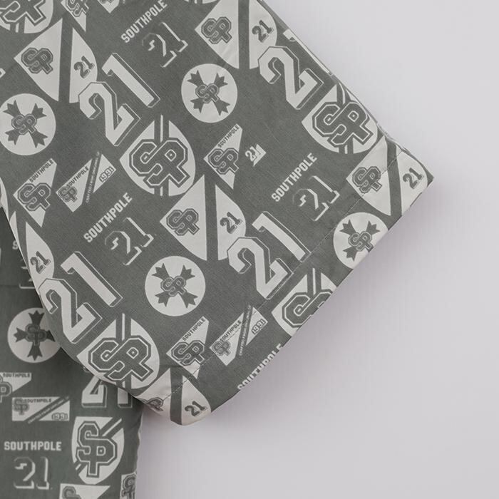 サウスポール ポケットロゴ刺繍 開襟半袖シャツ ヒップホップ XL グレー 白