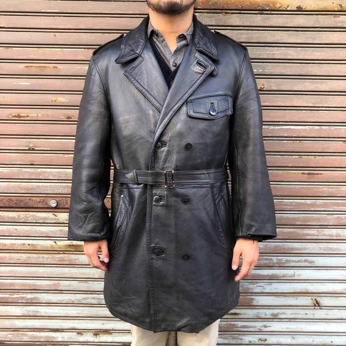 良品 70s 貴重なフランス軍 実物 France Army ヴィンテージ レザー  