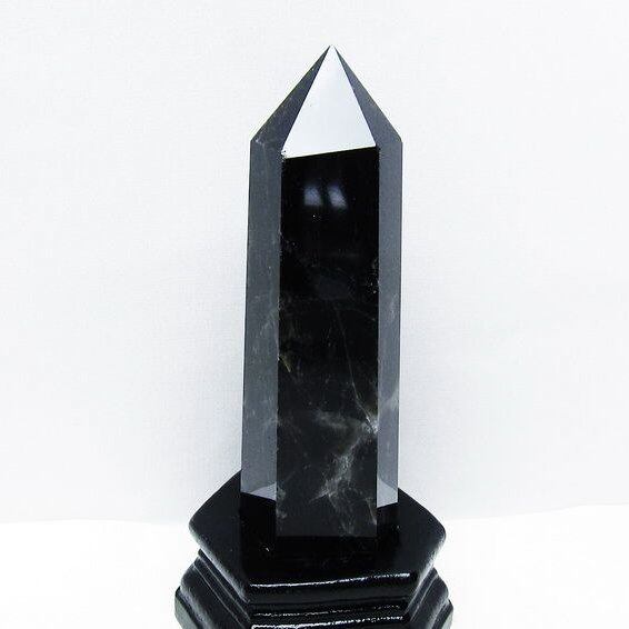 モリオン 黒水晶 六角柱 台座付属 一点物 152-4026