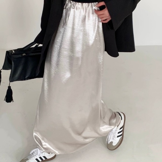 drawstring silky long skirt 00340