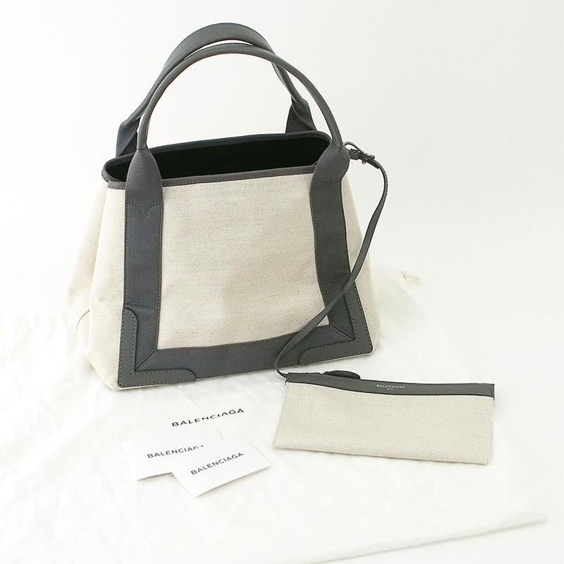 バレンシアガ BALENCIAGA ネイビー カバス S グレー キャンバス レザー