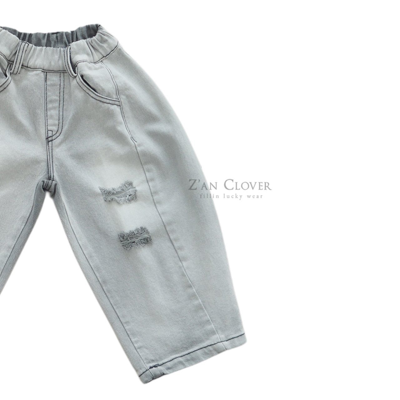 [Z’AN CLOVER] D-Line Damage Denim Pants / [지안클로버] D라인데미지데님팬츠