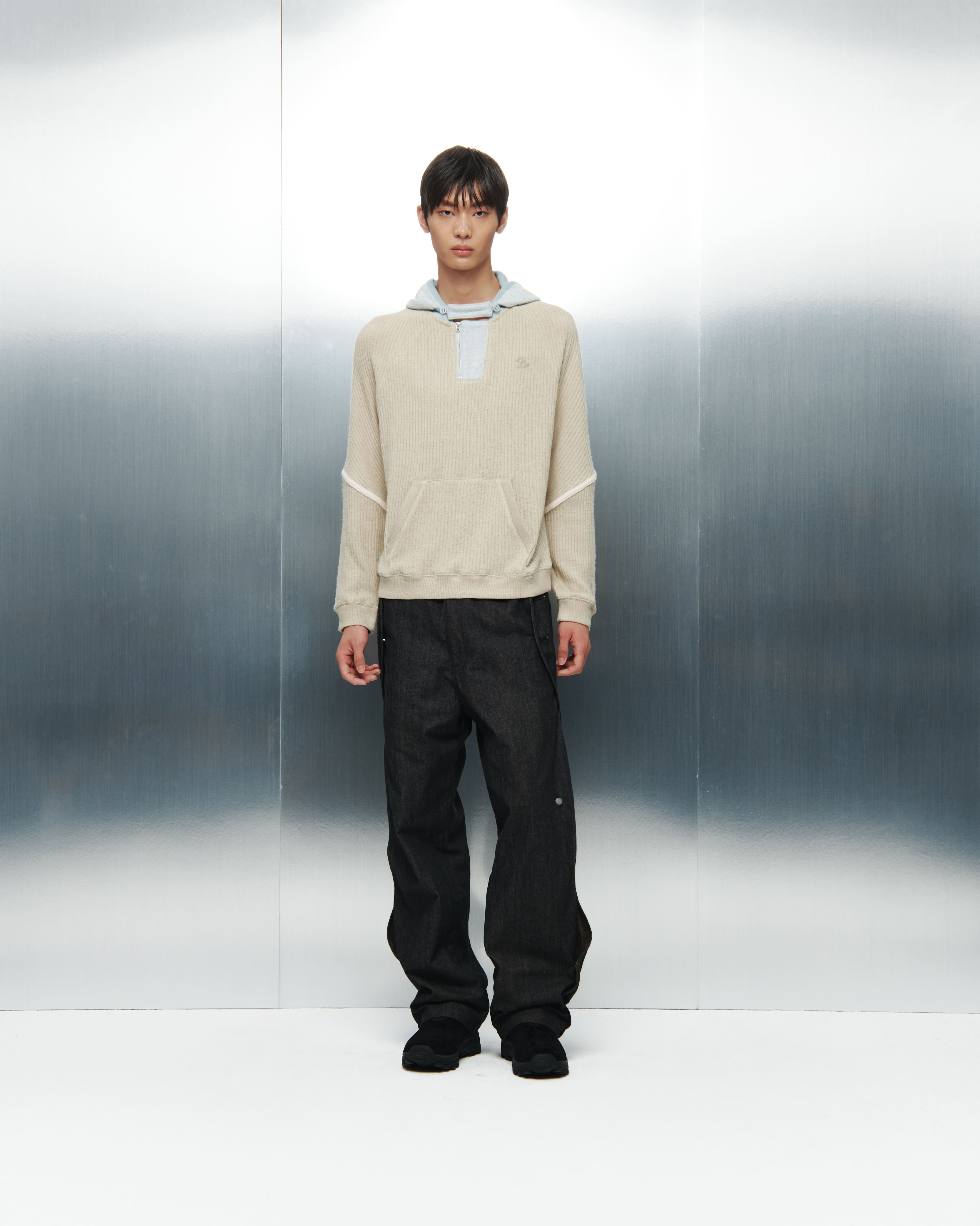 SAN SAN GEAR] RIBBED HOODIE KNIT [BEIGE] 正規品 韓国ブランド 韓国 