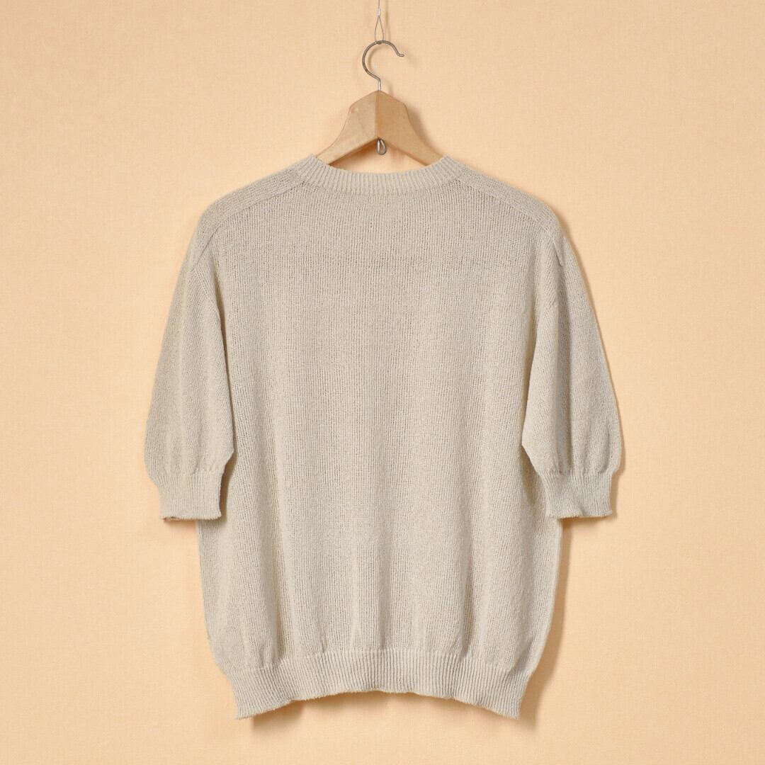 LinenYa リネンや as it is. 和紙クルーネック半袖ニット・ベージュ 和紙の風合いとドライなタッチがおススメのニットです