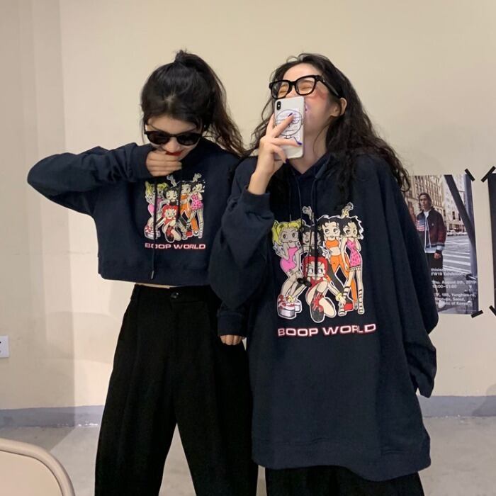 ネットの赤いセーターの女性は、ショートフード付き長袖トップ2020年秋新バージョンルーズ漫画ジャケットをタイドします クレセントシティ76771827828