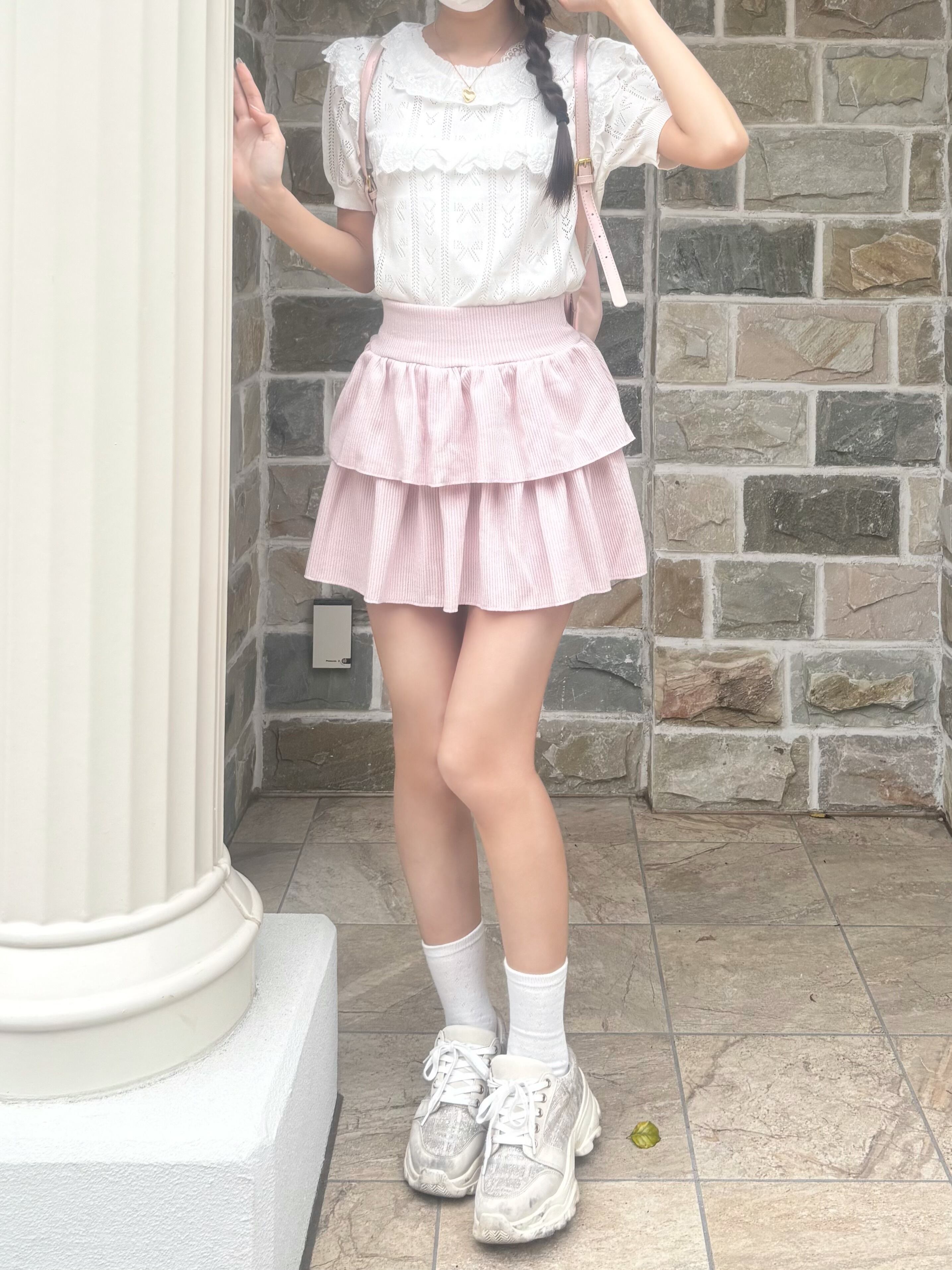 Renonqle】creamy tiered mini skirt ivory (LAST1) | feellie