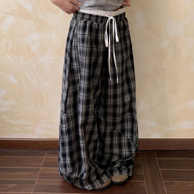 モノトーンオンブレチェックルーズパンツ R00303