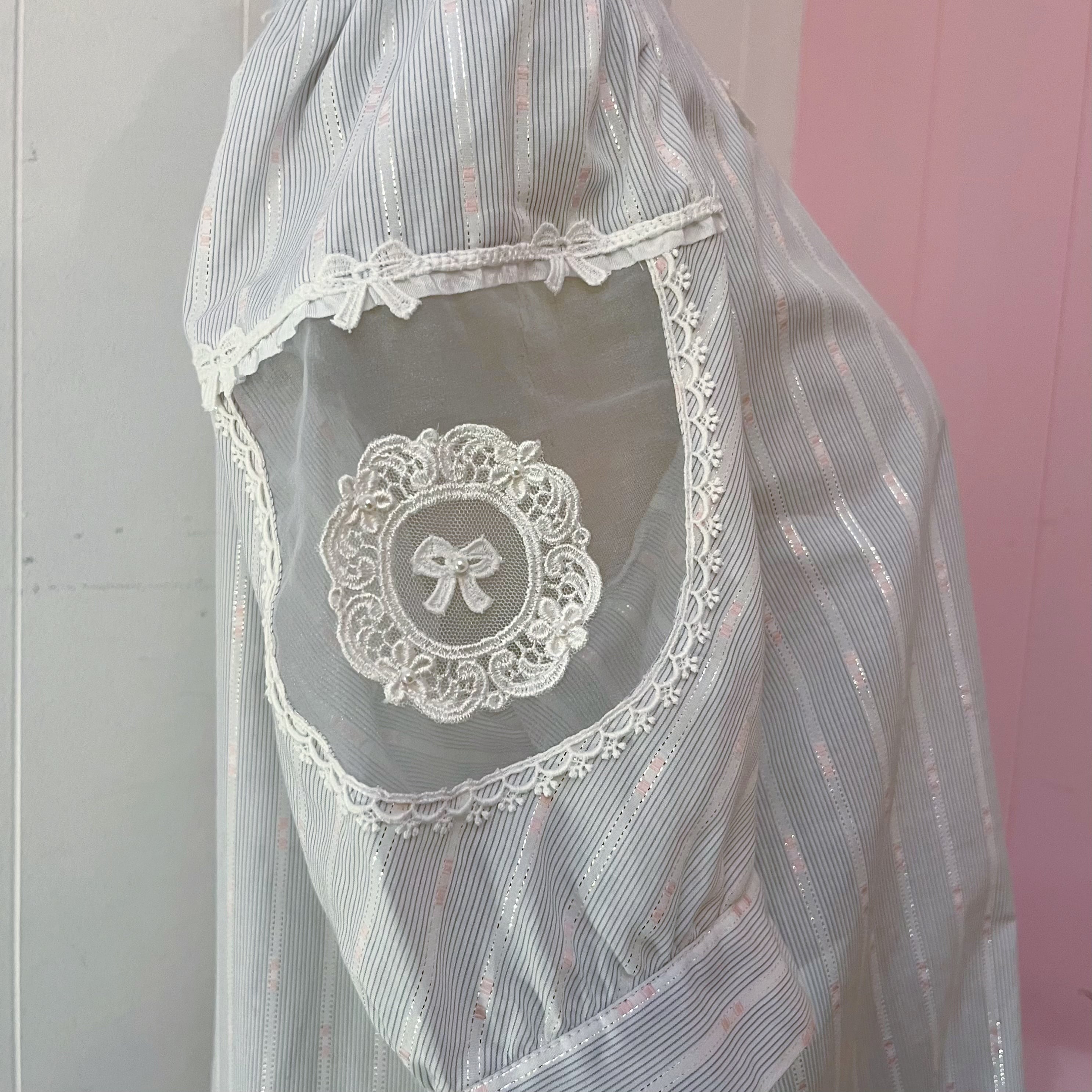 ribbon lace collar stripe blouse
