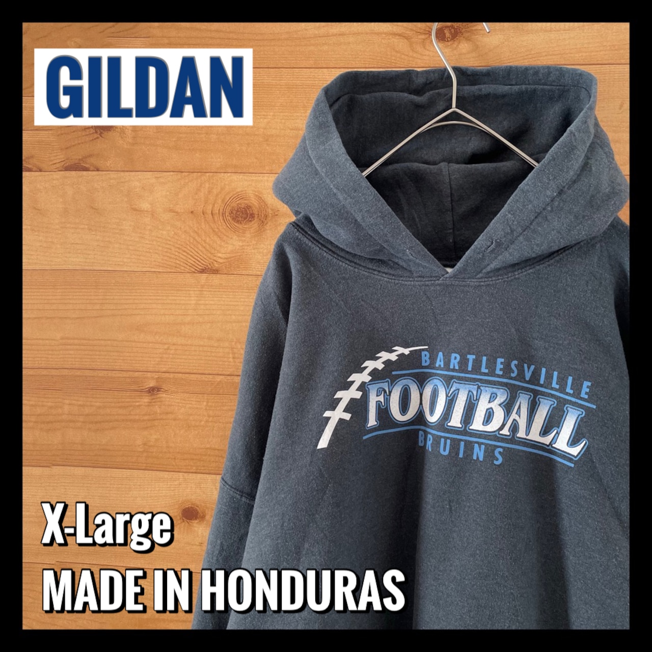 【GILDAN】フットボール football プリント スウェットパーカー XL オーバーサイズ US古着