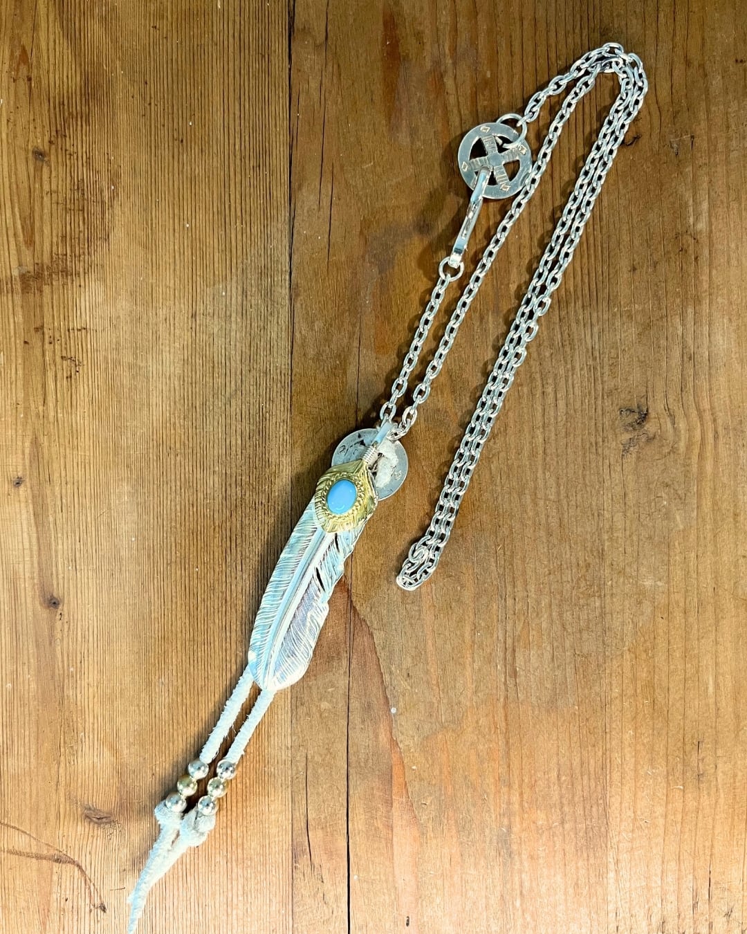 go84 上金金縄ターコイズ付き特大フェザー、ホイール、チェーンカスタム