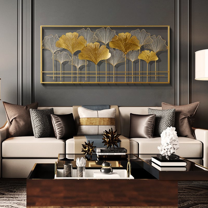 ウォール アート イチョウ ラグジュアリー ゴールド カラー 鉄製 おしゃれ かわいい 壁掛け インテリア オブジェ 置物 オーナメント アート 装飾品 新築祝い