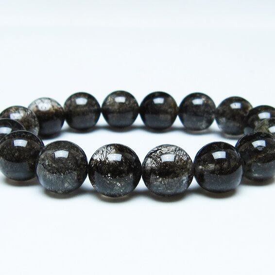 ブラックルチルクォーツ ブレスレット 13mm ブラックトルマリン トルマリネイテッドクォーツ 一点物 メール便可 [M便 1/10] 111-47115