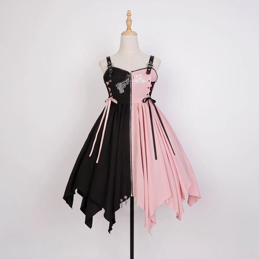 サブカル 服 地雷系 通販 JSK バイカラー レースアップ ピストル