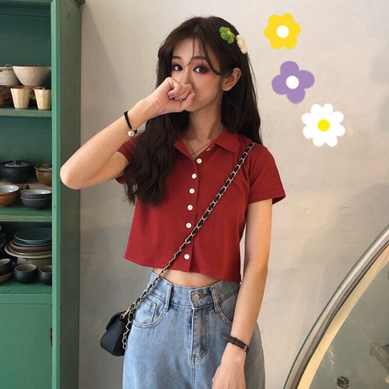 スーパーファイヤーcec半袖レディース2020新夏とワイルドショートトップのバージョンスリムスリミングラペルヒョナスタイルTシャツ 萌量不足65096008716