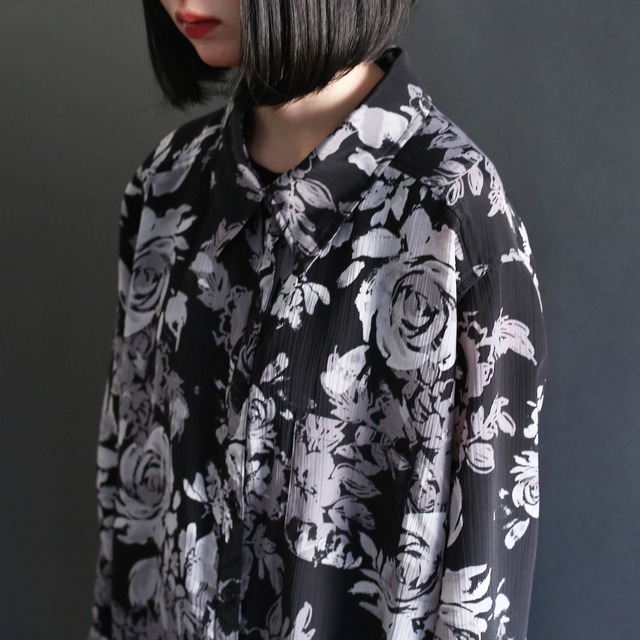 ”墨絵” art flower pattern l/s mode shirt